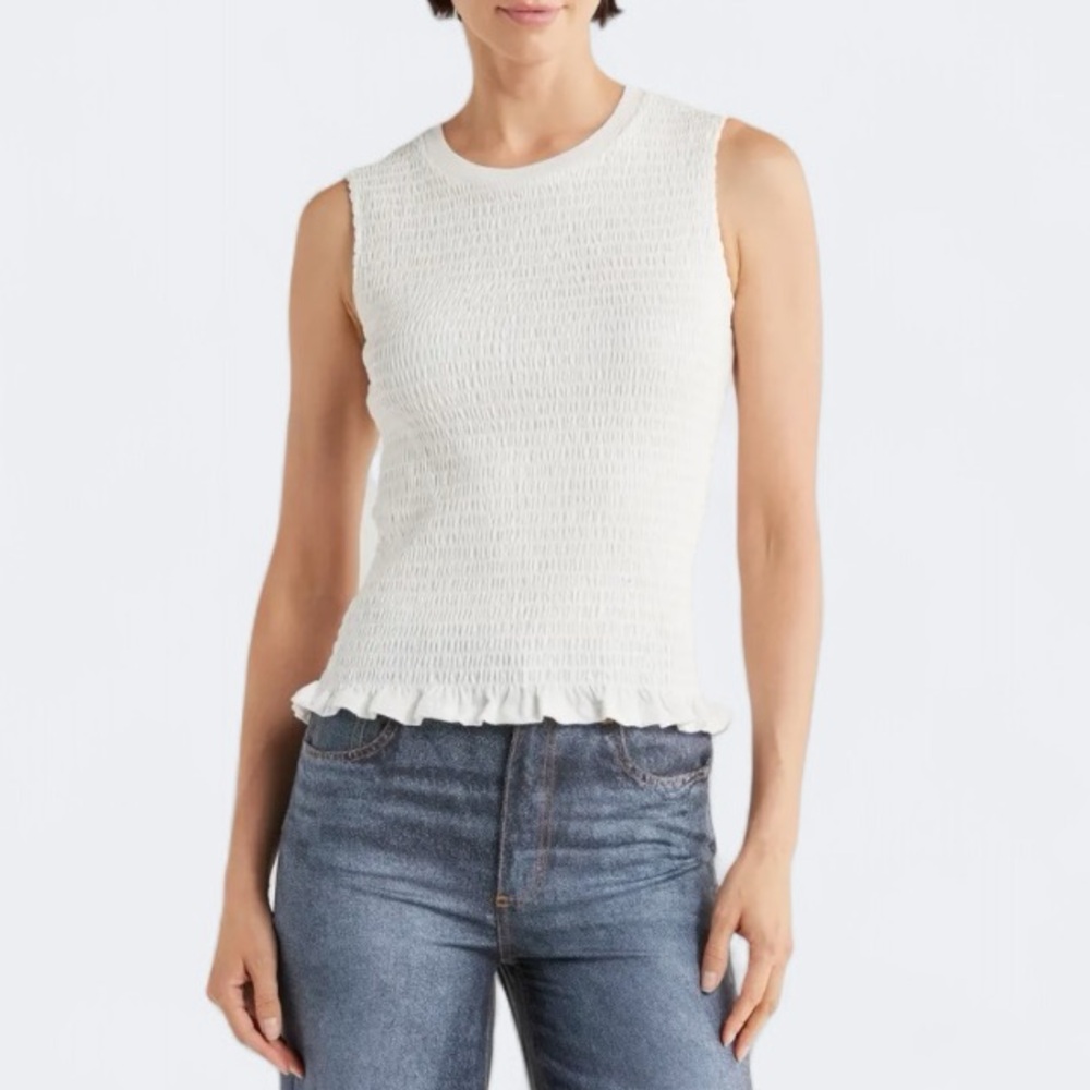 JASON WU Cotton Smocked Sleeveless Top In White | Size L